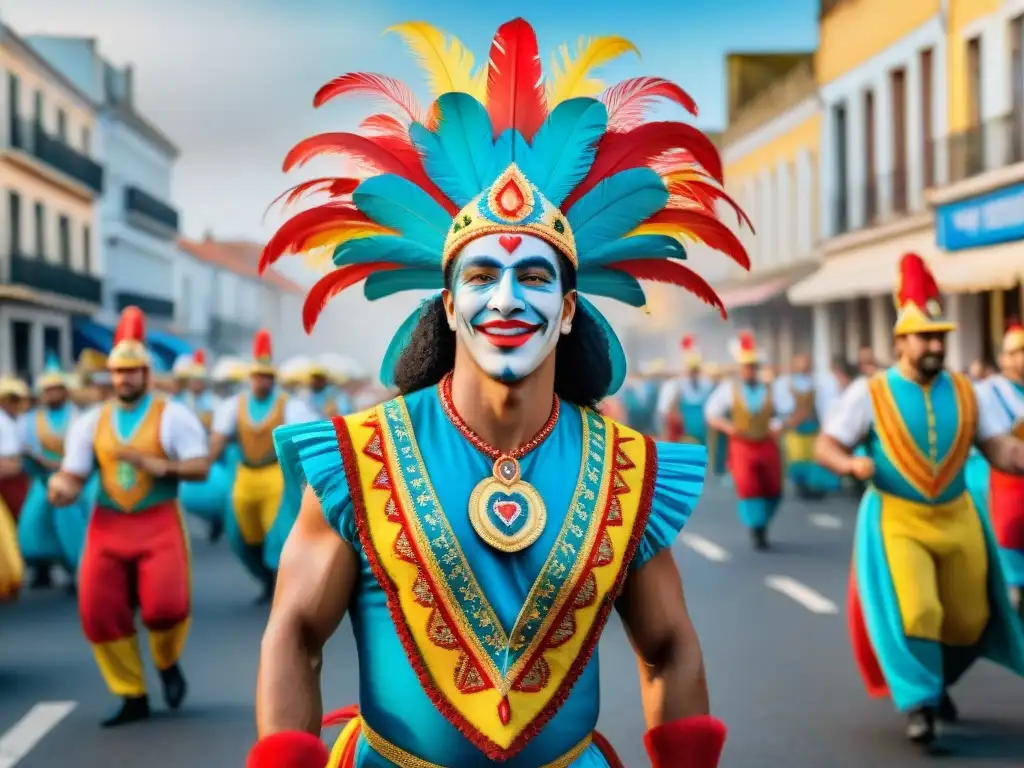 Deslumbrante desfile de carnaval en Uruguay: ¡colores y alegría! Deslumbrante carnaval en Uruguay con floats y danzas tradicionales, enérgico y colorido