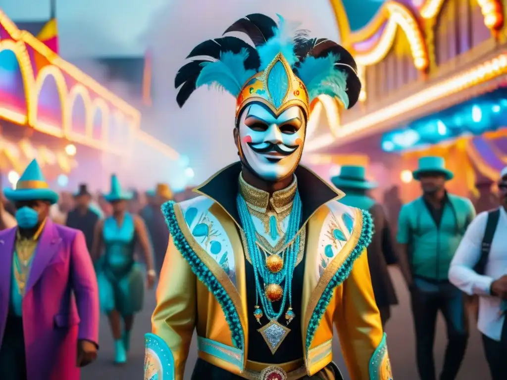 Desfile futurista de Carnaval: luces LED y tecnología de vanguardia Deslumbrante Carnaval futurista con flotantes tecnológicos y trajes de alta tecnología