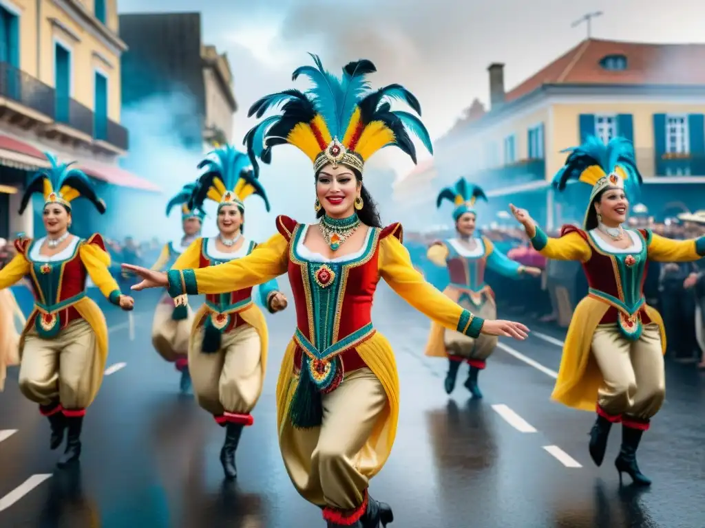 Deslumbrante Carnaval en Uruguay: danzas, color y pasión Deslumbrante Carnaval en Uruguay con Técnicas avanzadas de danza y coloridos trajes en vibrante desfile