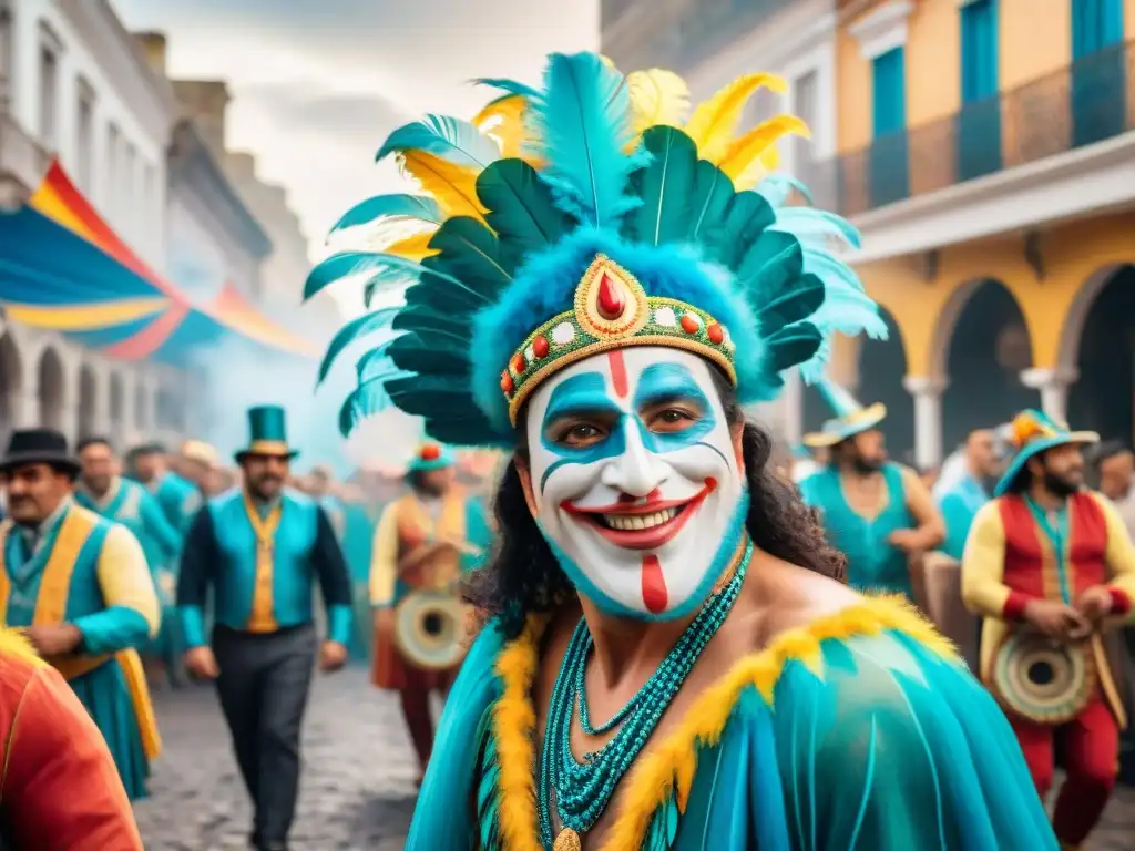 Carnaval en Uruguay: Vibrante Fiesta de Colores Un deslumbrante Carnaval Uruguayo: carrozas, bailarines y espectadores disfrutan la conexión anual