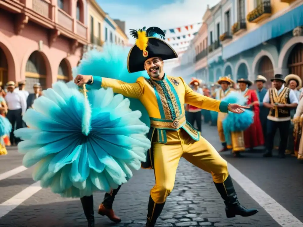 Escena vibrante del carnaval uruguayo: danzas, músicos y coloridas carrozas Deslumbrante carnaval uruguayo con estilo de revistas