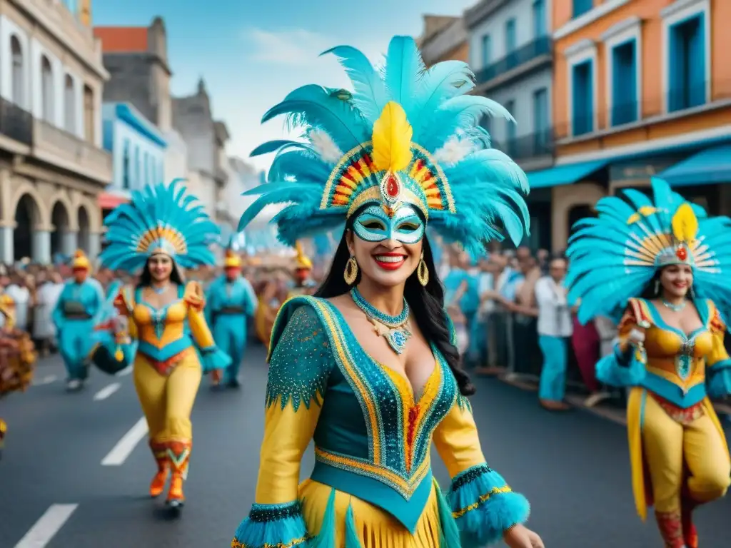 Pintura acuarela del Carnaval en Uruguay Deslumbrante Carnaval Uruguayo festivales internacionales en acuarela detallada