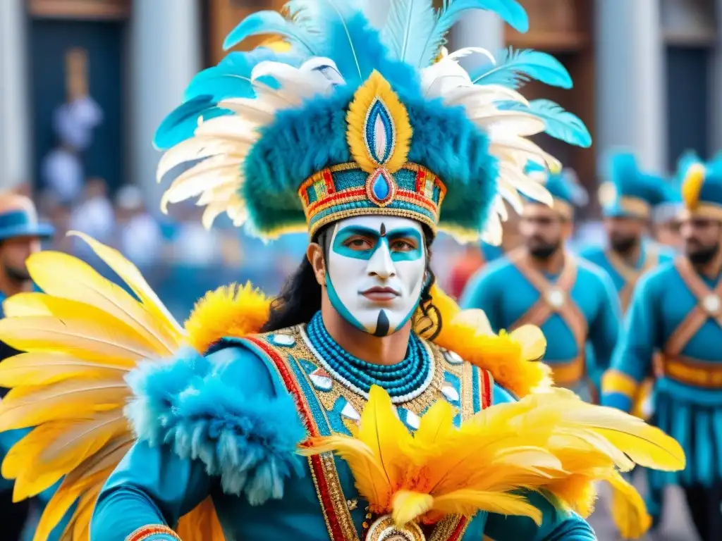 Deslumbrante Carnaval en Uruguay: tradición y sostenibilidad Deslumbrante Carnaval Uruguayo con tradiciones sostenibles y coloridos diseños en ecoamigables trajes