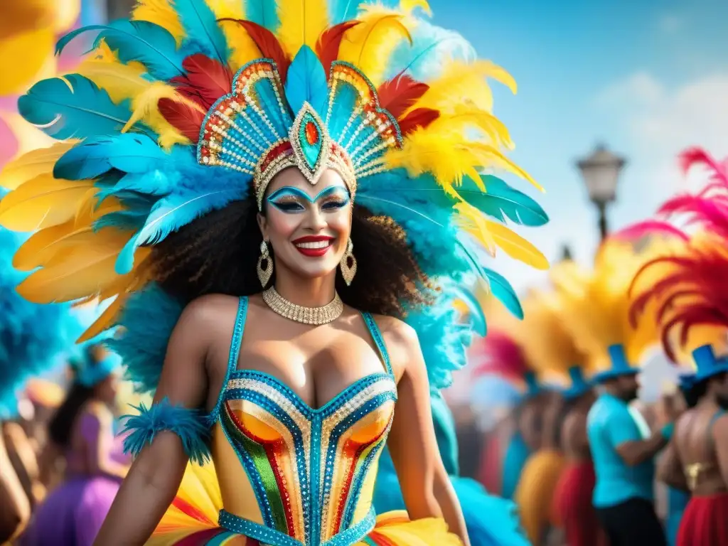 Carnaval uruguayo: colores y tradición en movimiento Deslumbrante Carnaval Uruguayo con trajes diseñadores emergentes