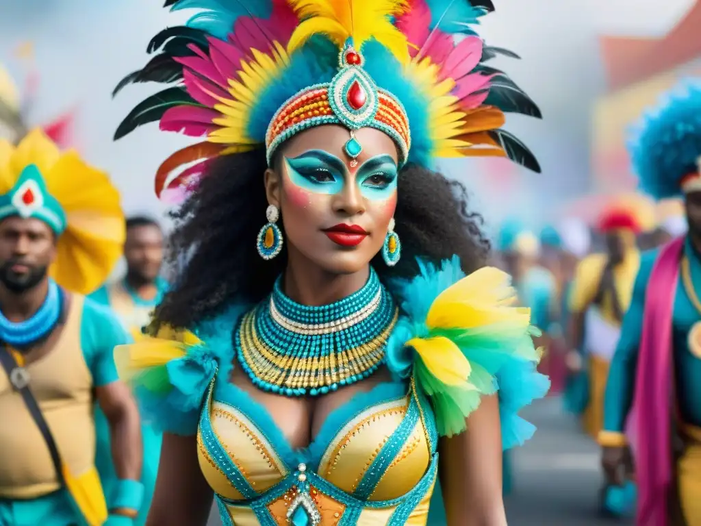 Desfile del Carnaval: Moda Sostenible en Acuarela Deslumbrante Carnaval con vestuarios reciclados, un festival de creatividad y sostenibilidad