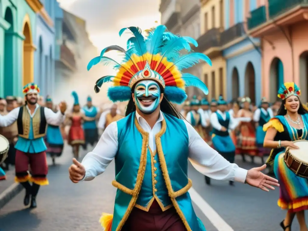 Deslumbrante Carnaval uruguayo: comparsas, color y alegría Deslumbrante celebración del Carnaval en Uruguay con comparsas