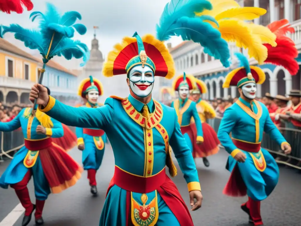 Deslumbrante desfile de carnaval uruguayo: danzas y colores vibrantes Deslumbrante desfile de Carnaval en Uruguay con bailarines coloridos