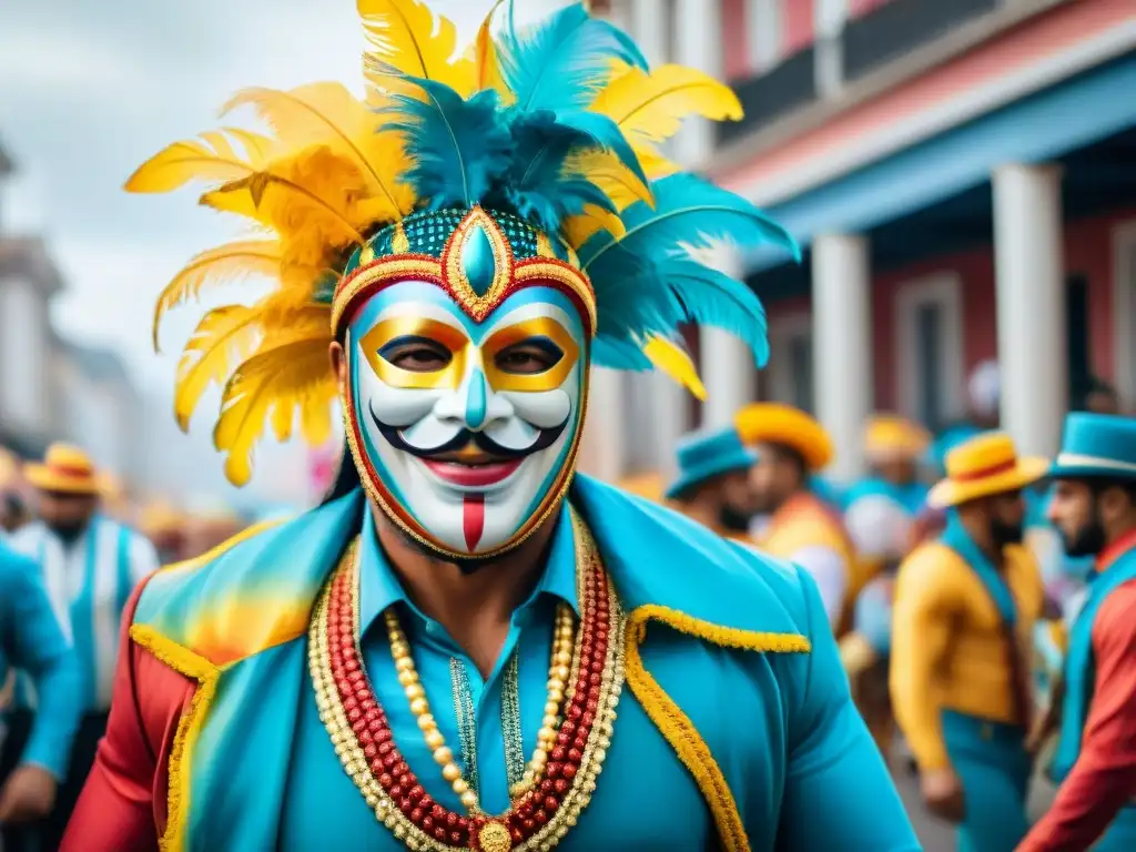 Deslumbrante desfile de carnaval en Uruguay: colores, baile y alegría Deslumbrante desfile de Carnaval en Uruguay con carros coloridos y bailarines energéticos