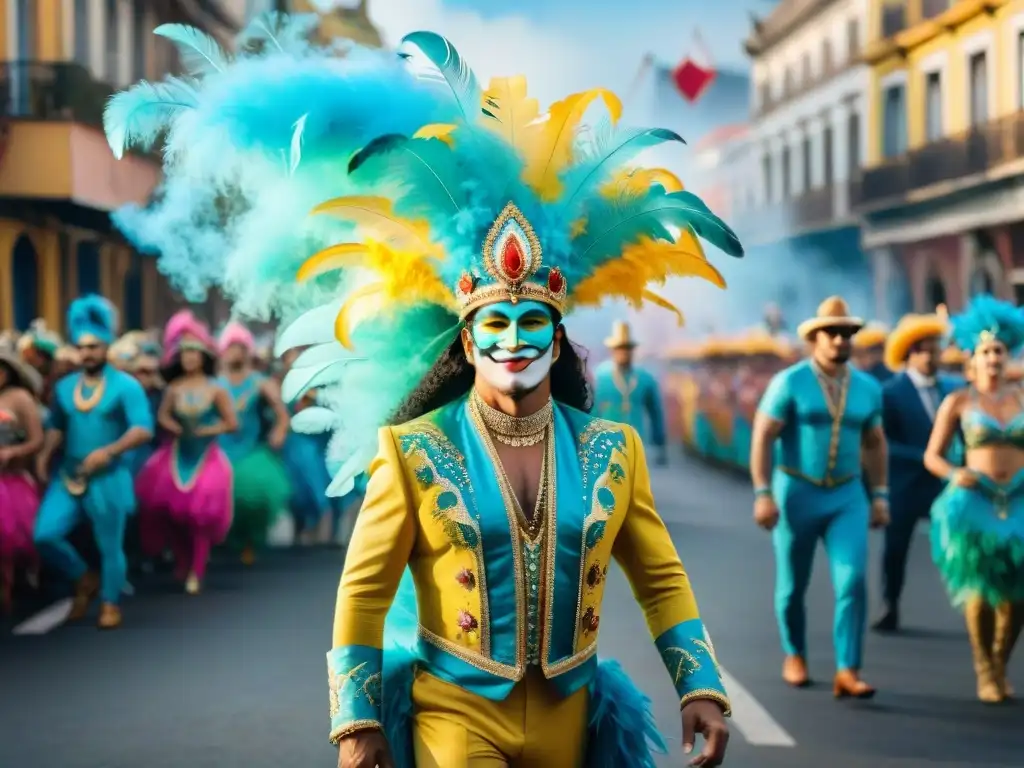 Deslumbrante Carnaval en Uruguay: arte y emoción Deslumbrante desfile de Carnaval en Uruguay, con carros alegóricos y bailarines