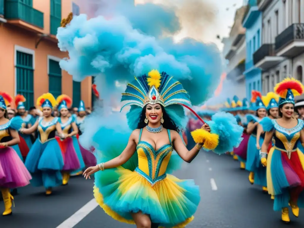 Desfile de Carnaval en Uruguay: Colorida celebración festiva Deslumbrante desfile de Carnaval en Uruguay con carrozas y bailarines, capturando la energía festiva
