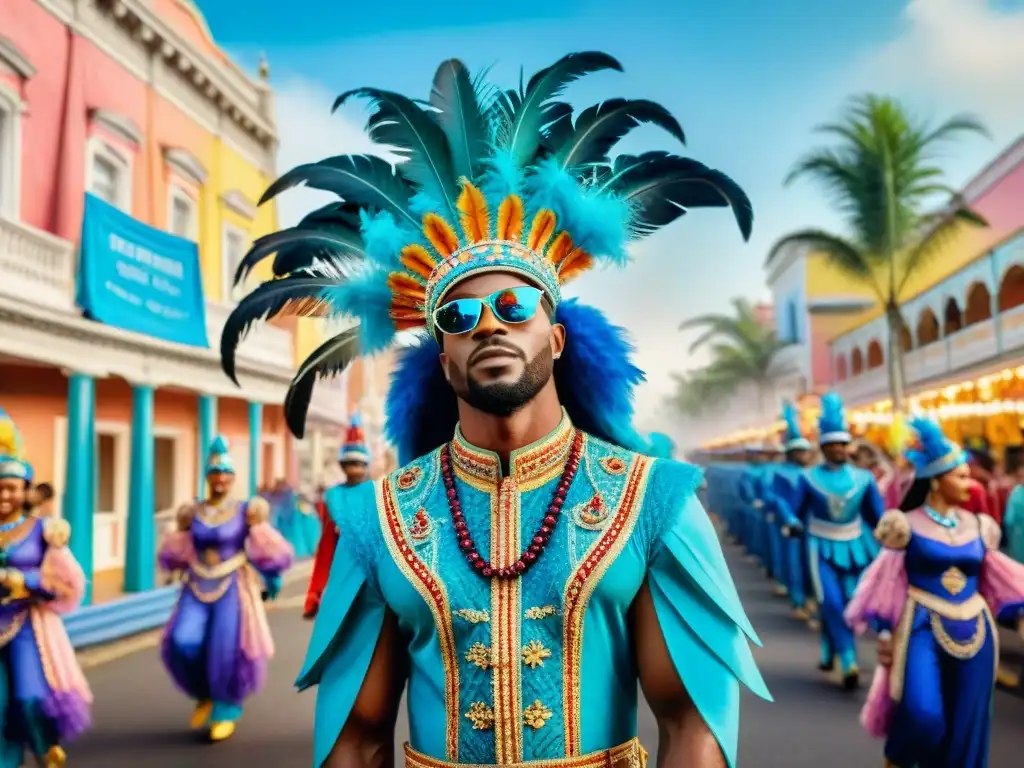 Deslumbrante desfile de carnaval en ciudad tropical Deslumbrante desfile de Carnaval en una ciudad tropical llena de color
