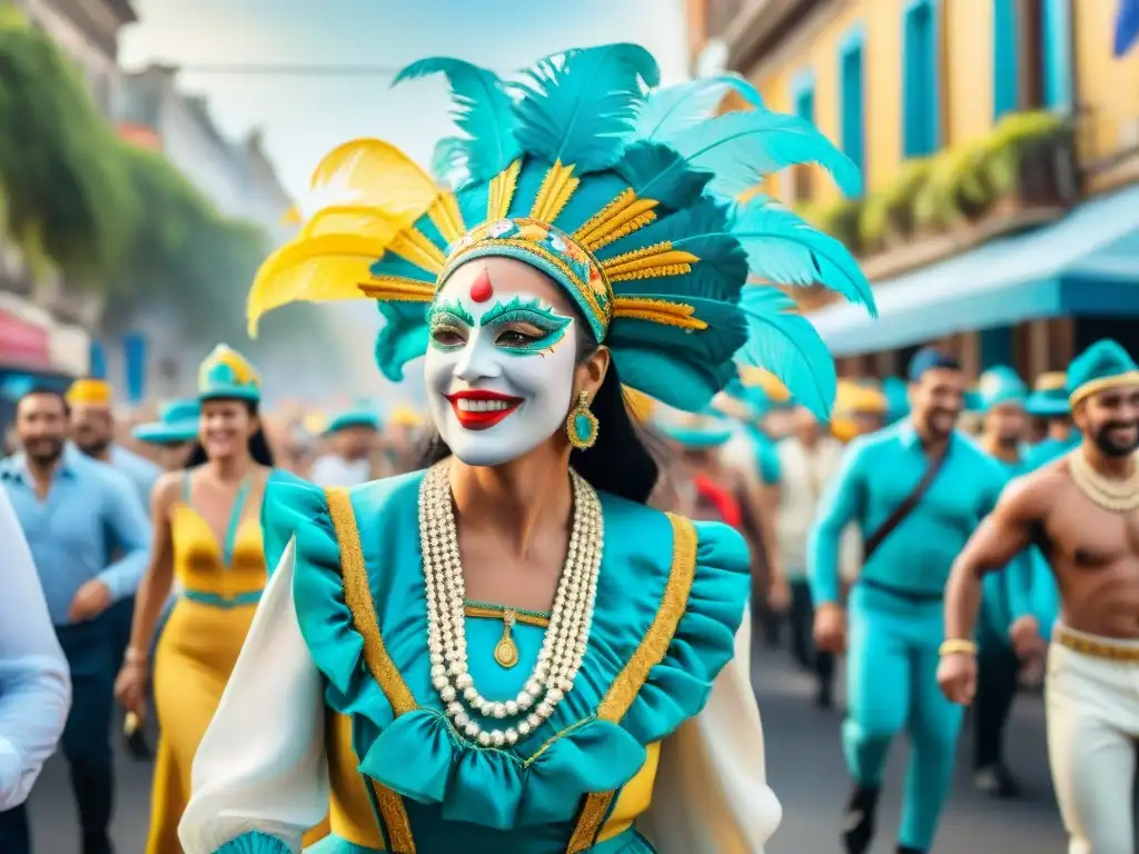 Desfile de Carnaval en Uruguay: color y alegría en las calles Deslumbrante desfile de carnaval en Uruguay, con coloridos trajes y música alegre