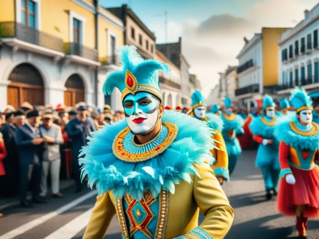 Deslumbrante desfile de Carnaval en Uruguay: ¡colores y energía! Deslumbrante desfile de Carnaval en Uruguay, con coloridos trajes y carrozas detalladas