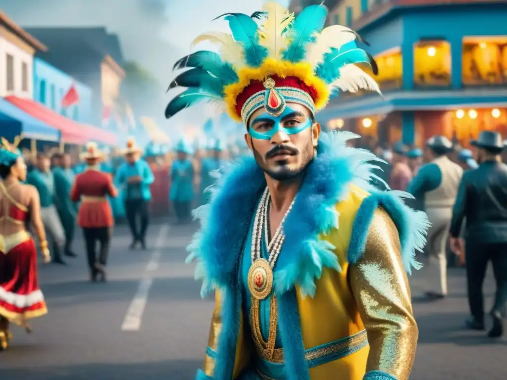 Deslumbrante Carnaval en Uruguay: Detalles vibrantes de la fiesta Deslumbrante desfile de Carnaval en Uruguay, destacando la creación de cortometrajes inspirados en esta festividad