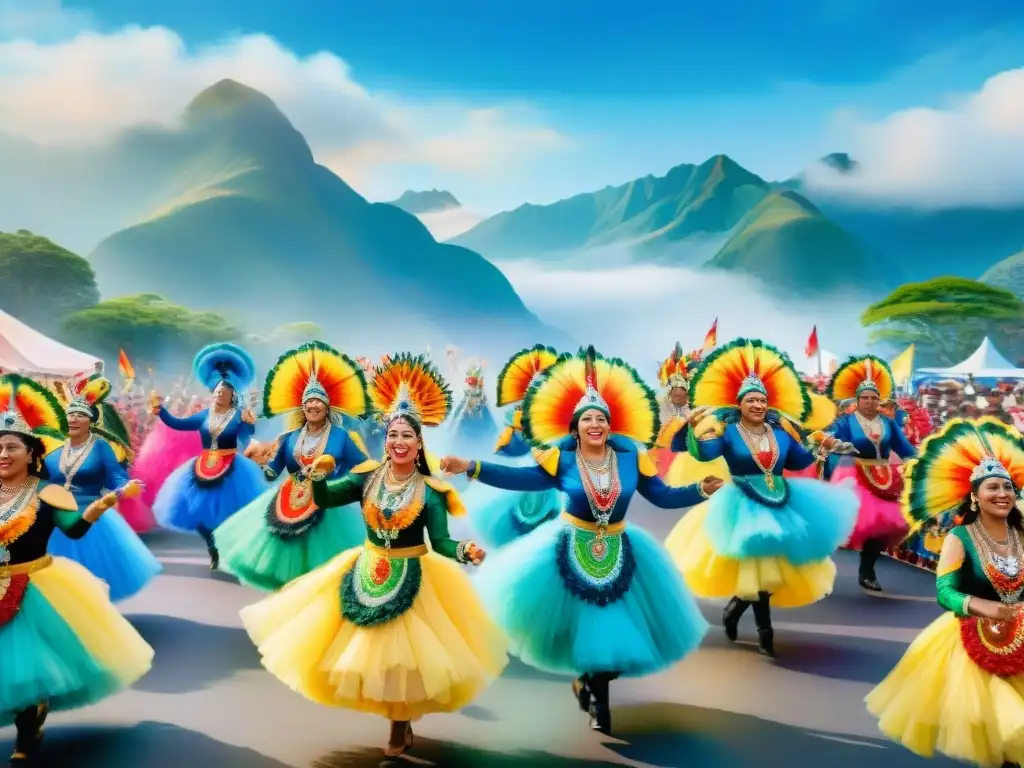 Desfile de Carnaval lleno de color y energía Deslumbrante desfile de Carnaval con culturas indígenas en vibrante ilustración acuarela