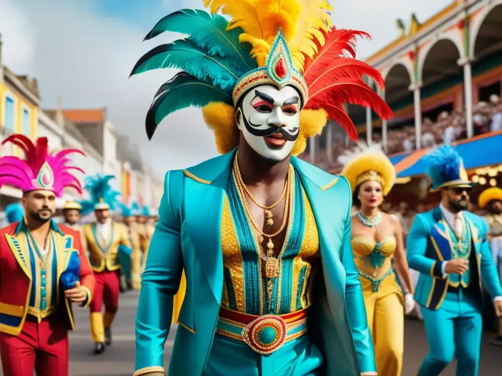 Deslumbrante desfile de Carnaval en Uruguay: tradición y modernidad Deslumbrante desfile de Carnaval en Uruguay fusionando elementos tradicionales con influencias de cine y televisión en impactantes vestuarios