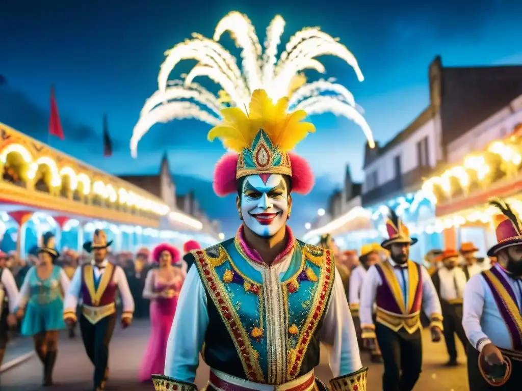 Deslumbrante carnaval uruguayo: fiesta de colores y alegría Deslumbrante desfile de Carnaval en Uruguay con fuegos artificiales y música tradicional