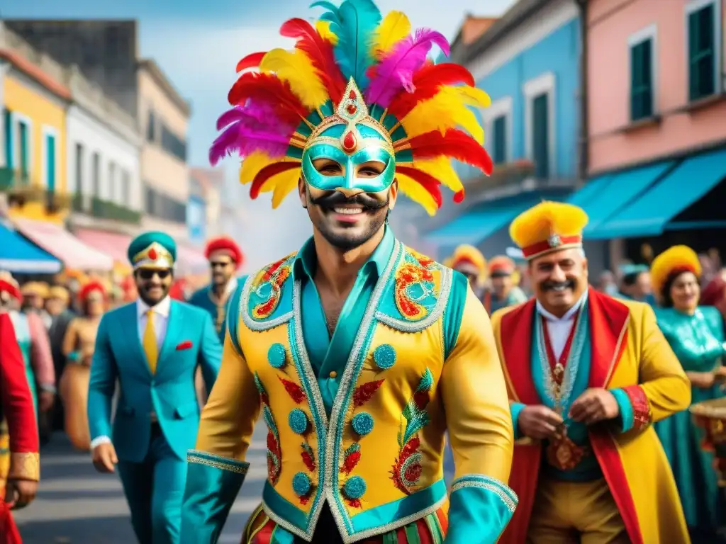 Carnaval en Uruguay: Desfile colorido y festivo Deslumbrante desfile de Carnaval en Uruguay con influencia italiana y española