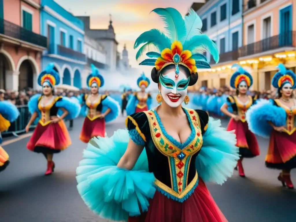Desfile Carnaval Uruguay: Color y Alegría Deslumbrante desfile de carnaval en Uruguay con influencia italiana y española