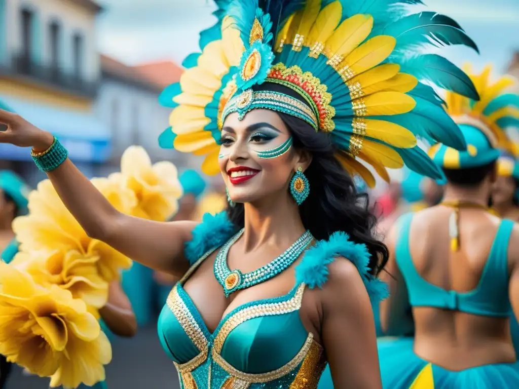 Desfile de Carnaval en Uruguay: Explosión de color y alegría Deslumbrante desfile de carnaval en Uruguay con samba y residuo cero escuelas samba Uruguay