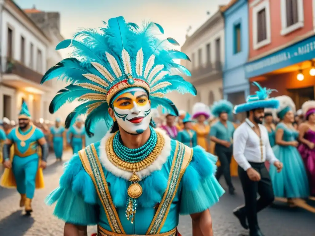 Deslumbrante Carnaval en Uruguay: Arte Acuarela Deslumbrante desfile de Carnaval en Uruguay con tradiciones sostenibles