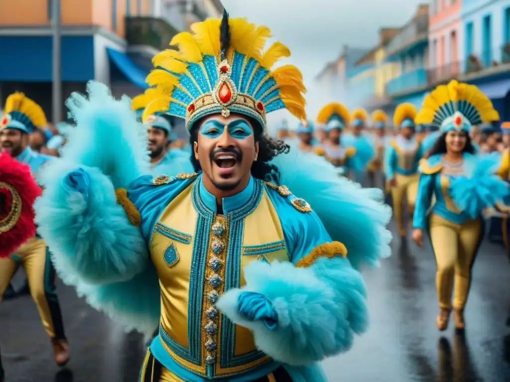 Deslumbrante Carnaval en Uruguay: pintura acuarela vibrante y festiva Deslumbrante desfile de Carnaval en Uruguay, con trajes y bailes vibrantes