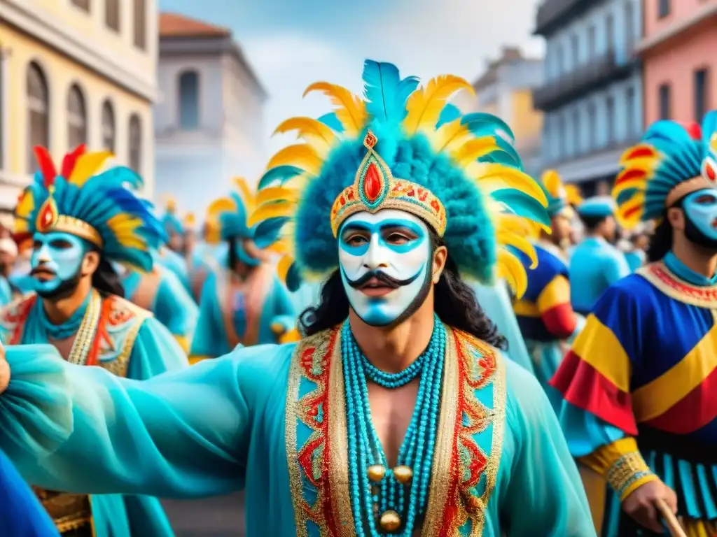 Deslumbrante Carnaval en Uruguay: colores, música y pasión Deslumbrante desfile de Carnaval en Uruguay con trajes coloridos y músicos
