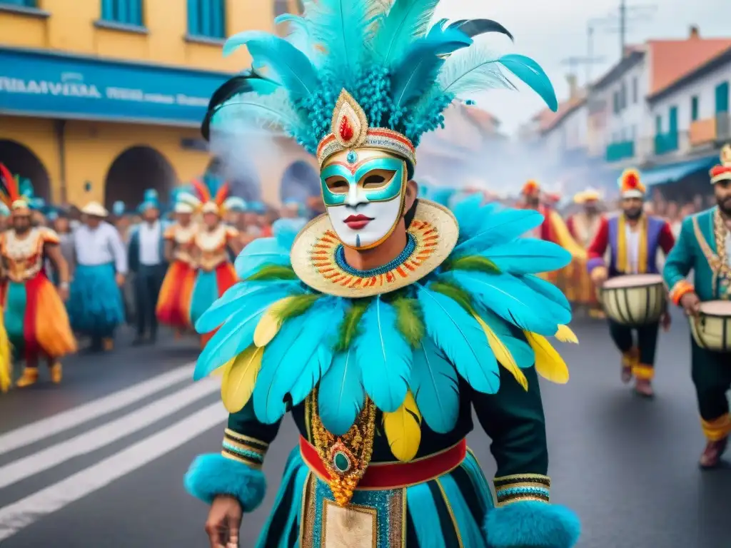 Carnaval en Uruguay: Colorida fiesta tradicional Deslumbrante desfile de Carnaval en Uruguay con trajes y accesorios coloridos
