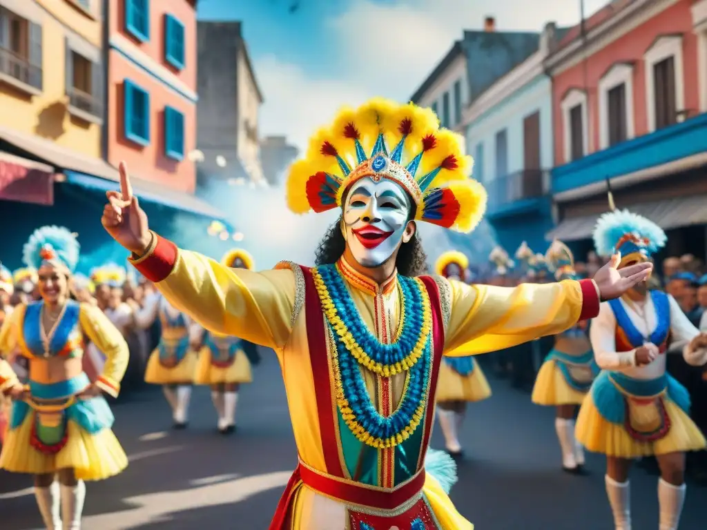 Deslumbrante desfile de carnaval uruguayo Deslumbrante desfile de carnaval uruguayo: Innovación y tradición en un vibrante lienzo acuarela