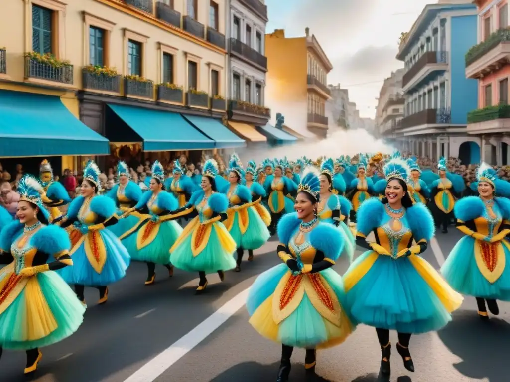 Desfile vibrante en el Carnaval de Uruguay Deslumbrante desfile del Carnaval Uruguayo, con trajes coloridos y música alegre en las calles de Montevideo