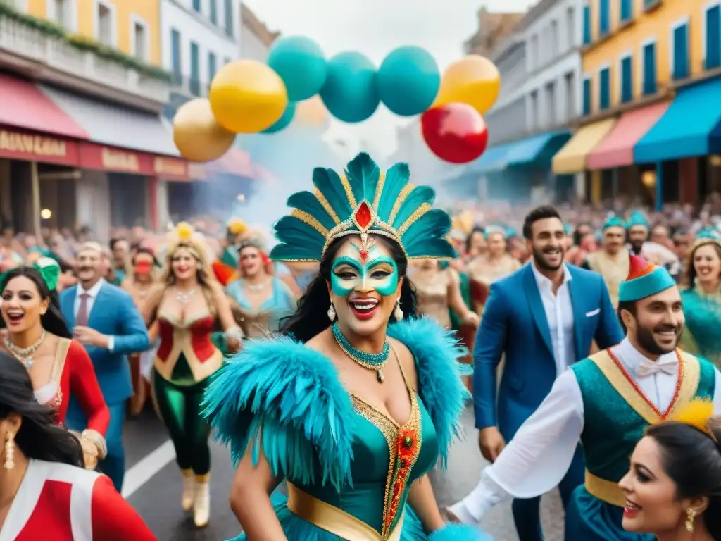 Carnaval Uruguayo: Vibrante desfile de colores y energía Deslumbrante desfile del Carnaval Uruguayo, con vibrantes colores y energía, destacando narrativas de marca