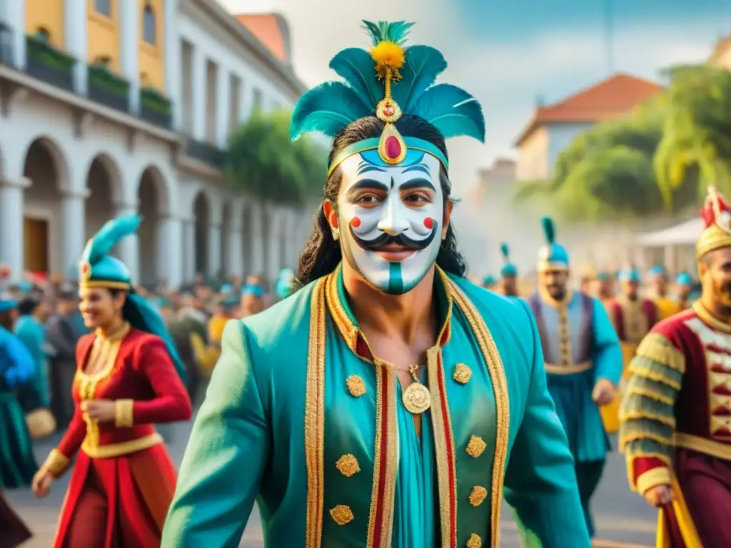 Deslumbrante desfile en Carnaval Uruguayo con vestuarios de reciclaje, celebrando la sostenibilidad