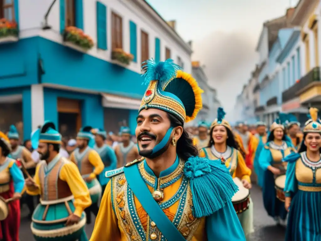 Deslumbrante desfile de Carnaval Uruguayo: alegría y color Deslumbrante desfile del Carnaval Uruguayo con coloridos trajes y música tradicional