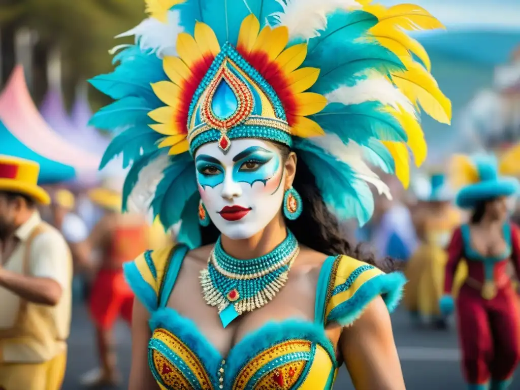 Carnaval ecológico en Uruguay: desfile vibrante y sostenible Deslumbrante desfile de carnaval en Uruguay con vestuario ecoamigable