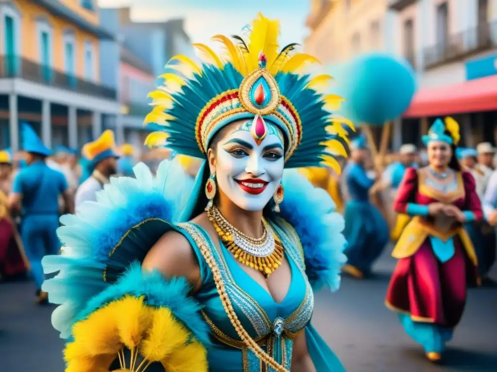 Carnaval en Uruguay: Desfile colorido y festivo Deslumbrante desfile de Carnaval en Uruguay con vibrantes colores y danzas alegres