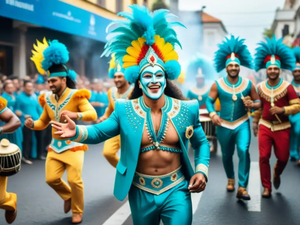 Desfile de comparsas en el Carnaval de Uruguay: ¡Fiesta de colores y ritmo! Deslumbrante desfile de comparsas en el Carnaval Uruguayo: una explosión de color y cultura