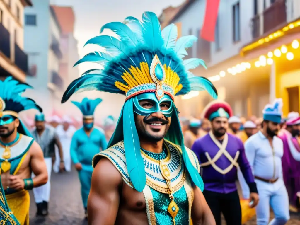 Deslumbrante desfile de Carnaval en Uruguay Deslumbrante diseño de vestuario en el Carnaval Uruguayo, con coloridos trajes y detalles elaborados