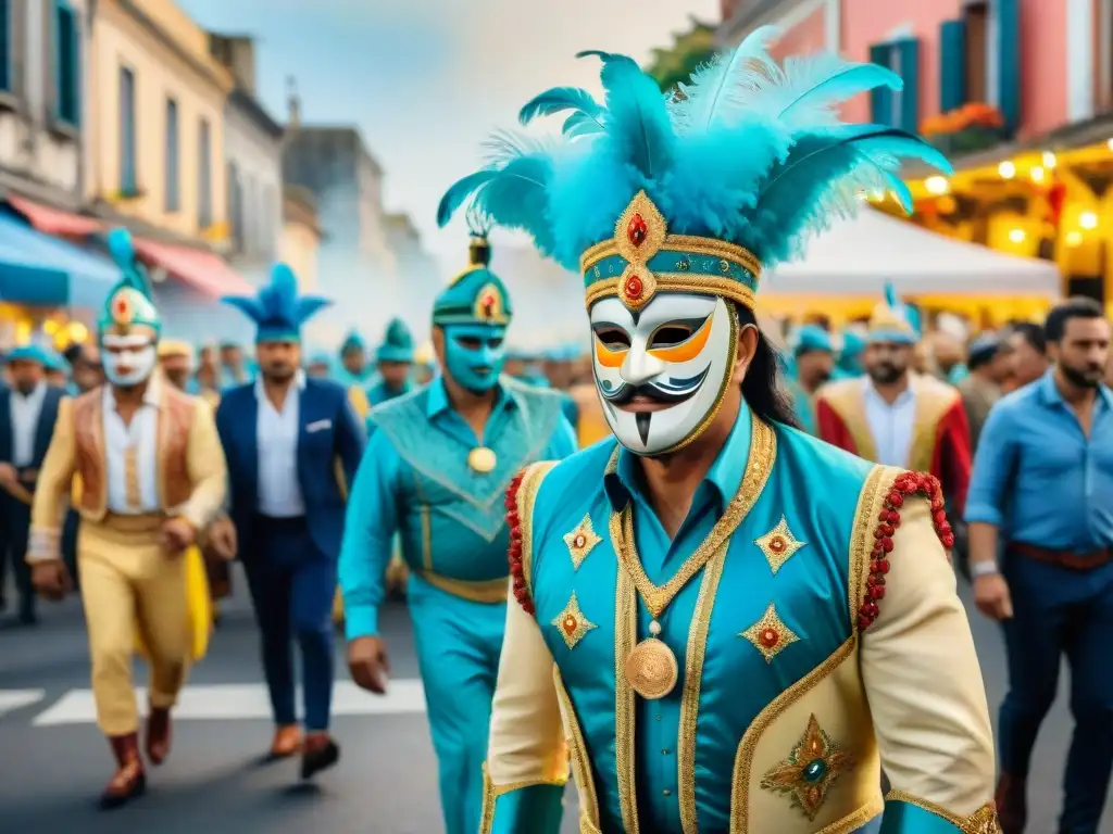 Deslumbrante Carnaval en Uruguay: Pintura acuarela detallada y vibrante Deslumbrante pintura acuarela de Carnaval en Uruguay con trajes históricos