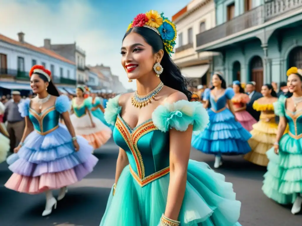 Vibrante Carnaval en Uruguay: Acuarela de alegría y color Deslumbrante pintura acuarela del vibrante Carnaval en Uruguay