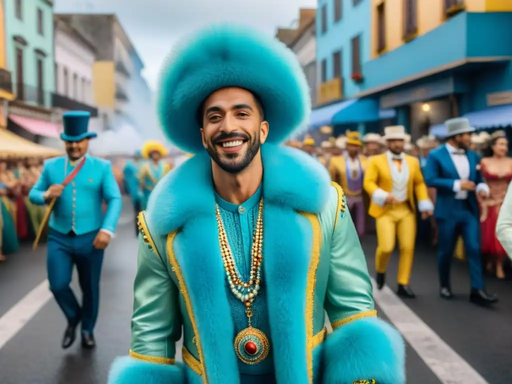 Carnaval vibrante en Uruguay: coloridas fiestas y bailes Deslumbrante pintura acuarela del vibrante desfile de Carnaval en Uruguay
