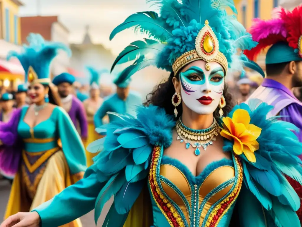 Desfile eco-friendly en el Carnaval Uruguayo Deslumbrantes textiles sostenibles en el Carnaval Uruguayo