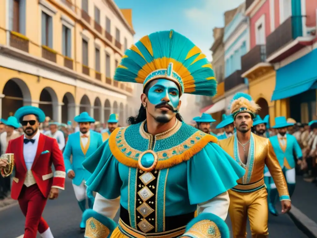 Deslumbrante desfile de comparsas en el Carnaval Uruguayo Deslumbrantes trajes de Carnaval Uruguayo en desfile por Montevideo