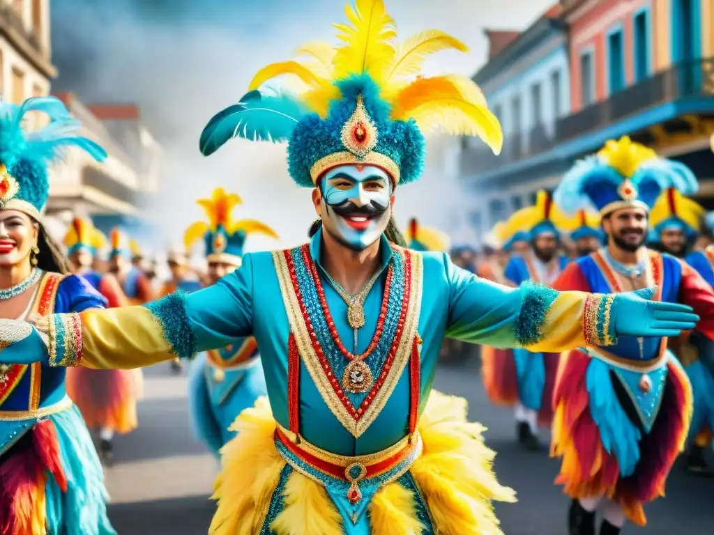 Carnaval en Uruguay: Coloridas vestimentas y alegría en desfile Deslumbrantes vestuarios de Carnaval en Uruguay con consejos diseño vestuarios Carnaval Uruguayo