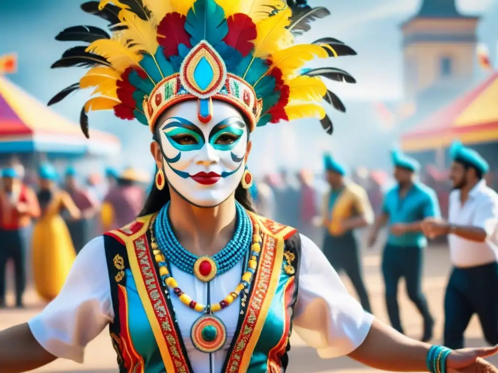 Danza de Carnaval uruguayo: tradición digital Un despliegue digitalizado vibrante del Carnaval Uruguayo fusionando tradición y tecnología