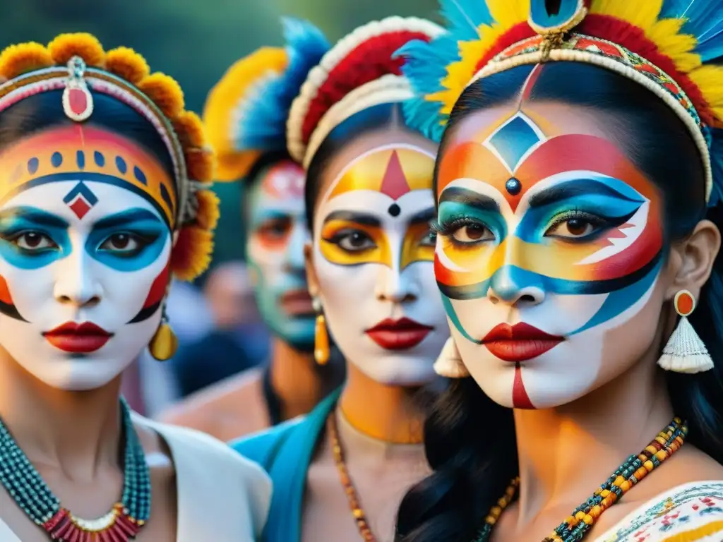 Murga uruguaya: expresión artística y cultural en maquillaje vibrante Detallada acuarela de artistas de murga uruguaya con maquillaje vibrante y creativo