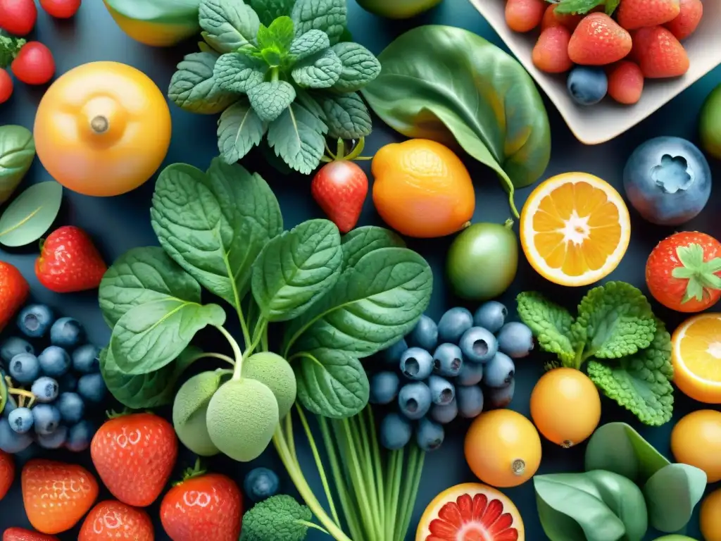 Delicioso bodegón de frutas y verduras para recuperarte postCarnaval Detallada acuarela de frutas y verduras frescas, coloridas y vibrantes, ideales para recuperación muscular postCarnaval