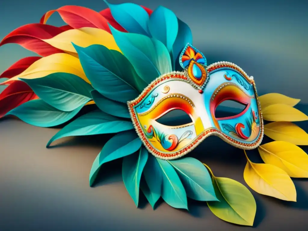 Detalles vibrantes: máscaras tradicionales de carnaval uruguayo Detallada acuarela de máscaras de carnaval uruguayo, resaltando diseños icónicos y colores vibrantes