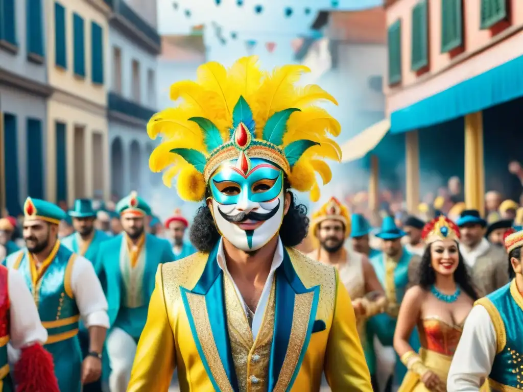 Desfile vibrante de Carnaval en Uruguay Detallada macrofotografía del Carnaval Uruguayo en mundos miniatura