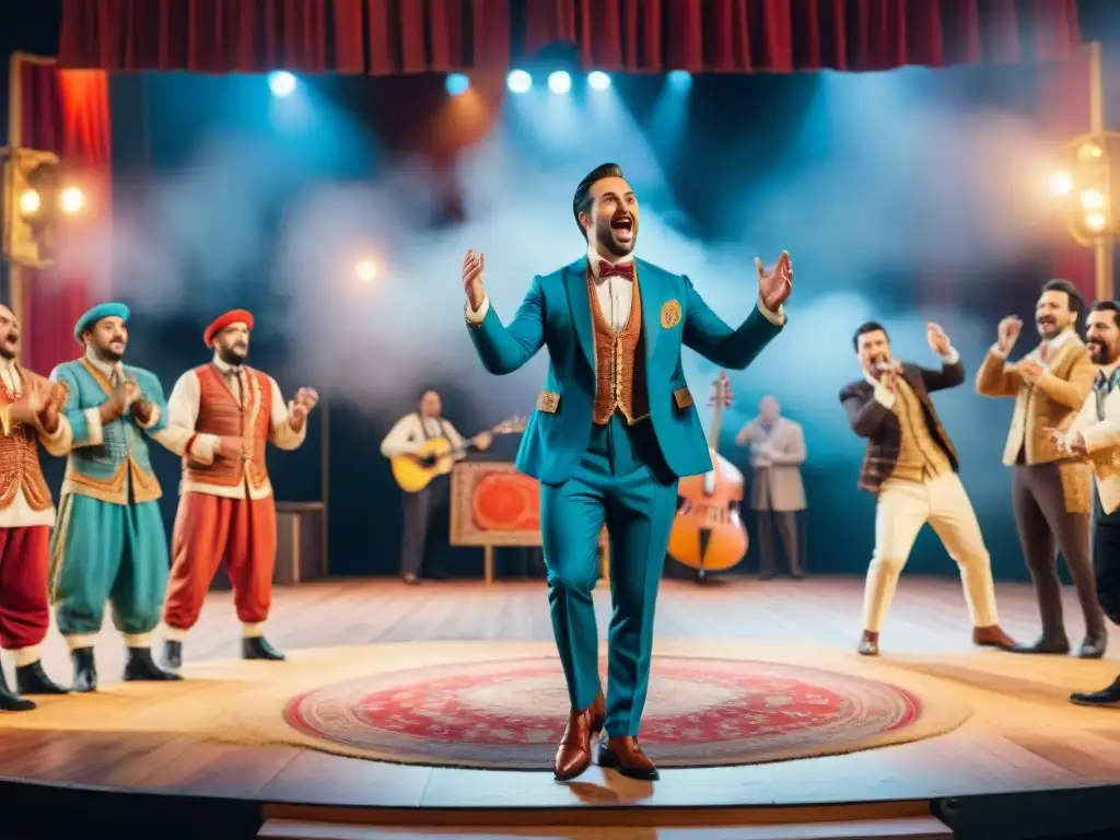 Parodia humorística uruguaya: comediantes en escena Ilustración detallada de comediantes uruguayos en parodia, mostrando el ingenio en parodias uruguayas