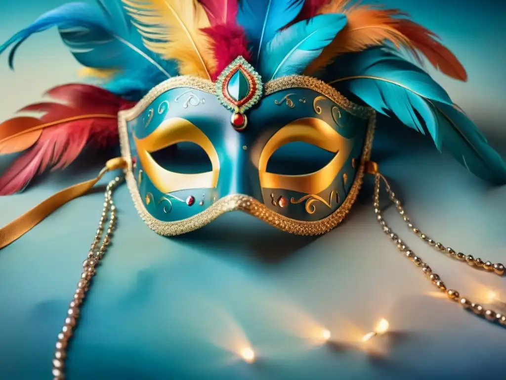 Máscara de Carnaval uruguayo: pintura acuarela detallada y vibrante Detallada máscara de Carnaval Uruguayo, rica en colores y simbolismo, rodeada de festividad y misticismo